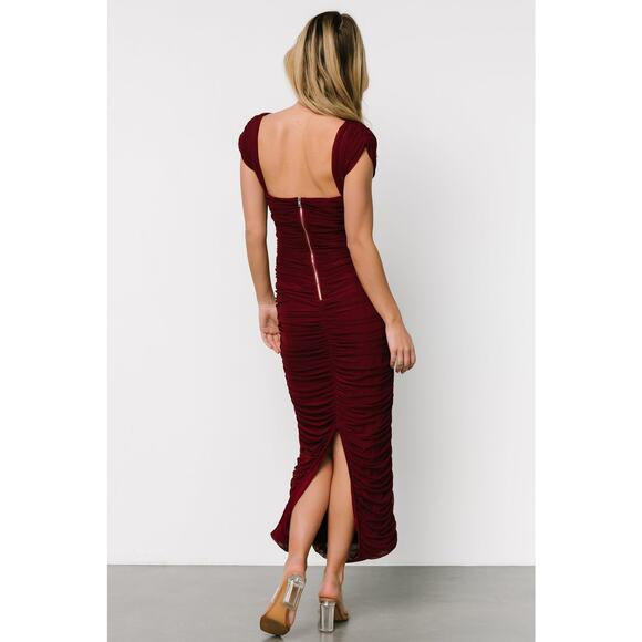 NWT Baltic Born Alessandra Mesh Midi Dress Size Large Burgundy Ruched Wedding - Picture 14 of 14
